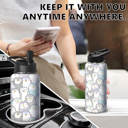 18oz Penguin Water Bottle with Handle and Flip Straw