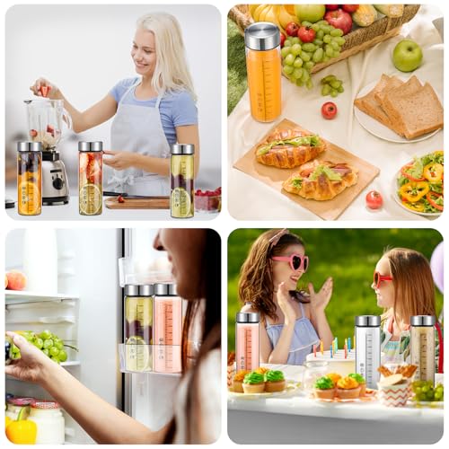 6 Pack 16 Oz Wide Mouth Glass Juice Bottles Glass Water Bottles with Lids and Sleeve for Juicing Smoothies Milk Protein Infused Water Reusable Leakproof Borosilicate Bottle (6 Count)