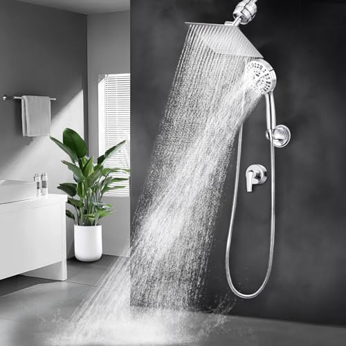 10" Dual Filtered Shower Head Showerhead Handheld Sprayer 20 Stage Water Filter Diverter 79" Hose Combo