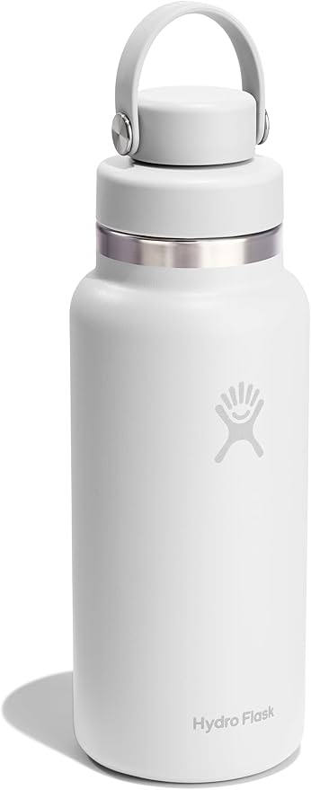 Hydro Flask Water Bottle - Insulated Stainless Steel - Wide Mouth Flex Chug Lid, Non Spill, Leakproof in 32 Oz Tonal White