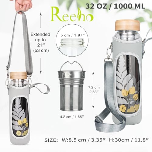 32oz Borosilicate Glass Water Bottle with Tea Infuser