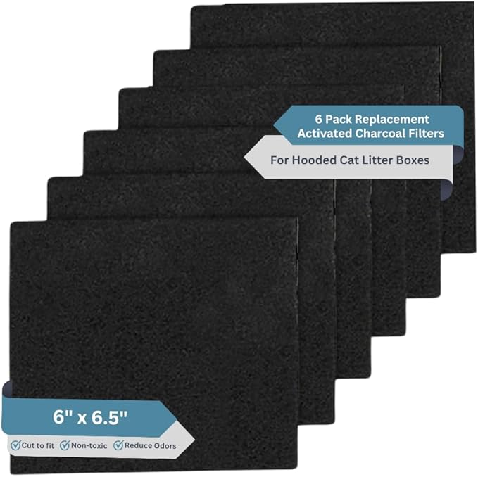6-Pack Activated Carbon Cat Litter Box Filters Replacement - Trimmable 6