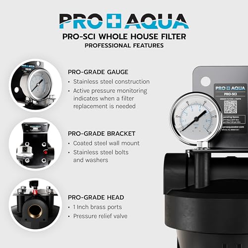 PRO SCI Whole House Single Stage Carbon Infused Water Filter System with Pressure Gauge