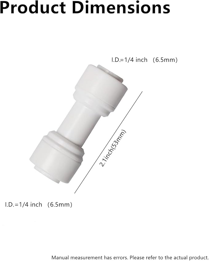 20 pcs 1/4" OD to 1/4" OD push fit straight union quick connector for RO water system push to connect tube - AquaVibe