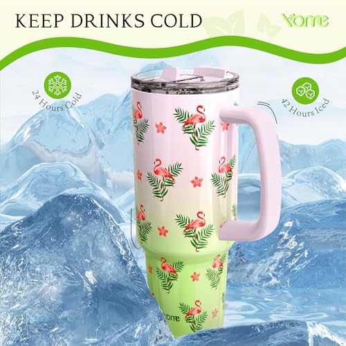40 oz Flamingo Tumbler with Handle and Flip Straw for Women