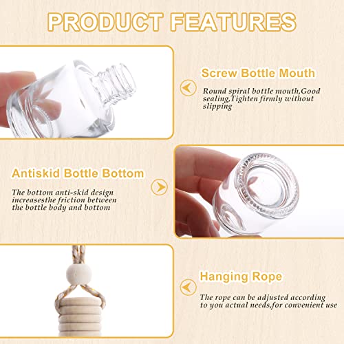 50 Pcs/Set,8ml Hanging Car Air Freshener Diffuser,Empty Refillable Clear Glass Essential Oil Fragrance Perfume Diffuser Pendant Glass Vials with Wooden Caps & Hanging String,Cylindrical Style (50 Count)