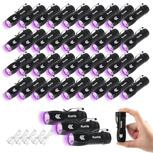 40 Pack Mini UV 395nm Flashlight 3W Rechargeable UV Flashlight Bulk for Hotel Cleaning Pet Stain Detection Scorpion Seeking Mineral Identification Resin Curing (40 Count)