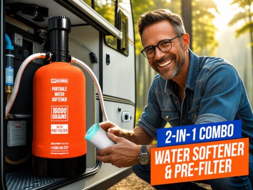 RV Water Softener Portable with Integrated 2 Stage Water Filter System
