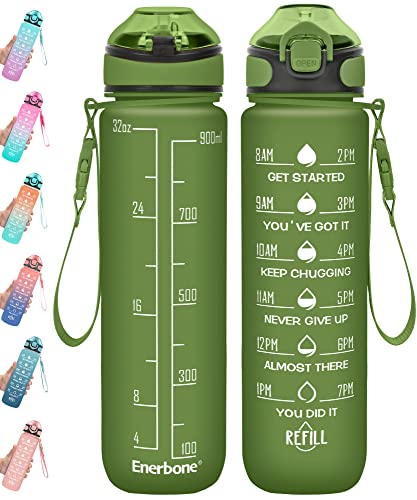 32 oz Drinking Water Bottle with Times to Drink and Straw