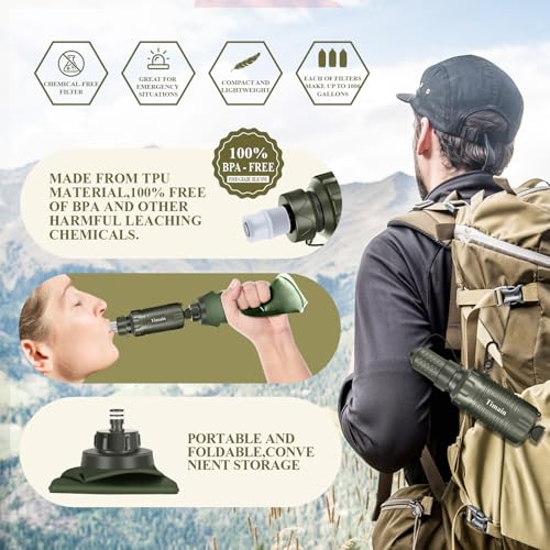 Portable Personal Water Filter Straw Water Filter Survival Gear for Emergency Preparedness (2 Count)