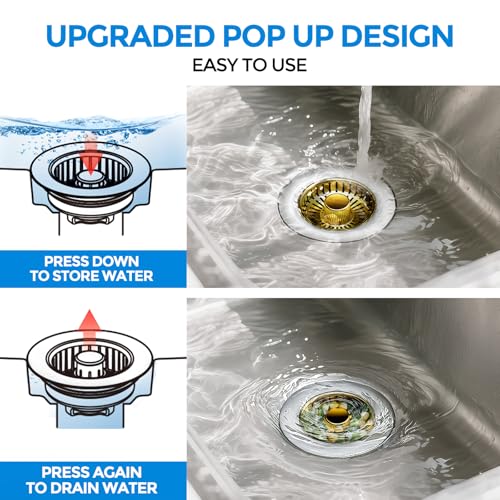 3 in 1 Kitchen Sink Drain Strainer Stopper Removable Basket Pop