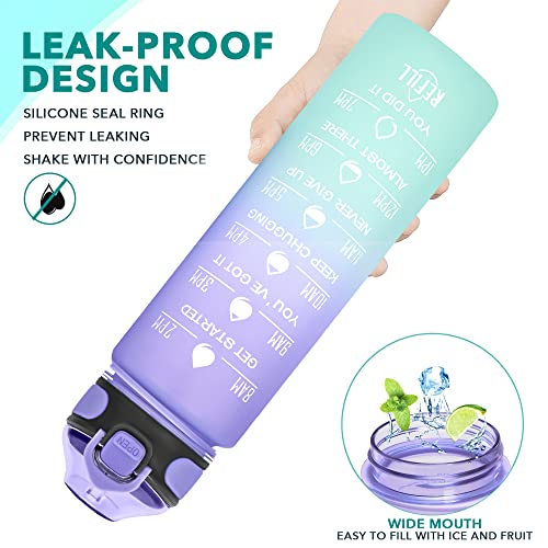32 oz Drinking Water Bottle with Times to Drink and Straw