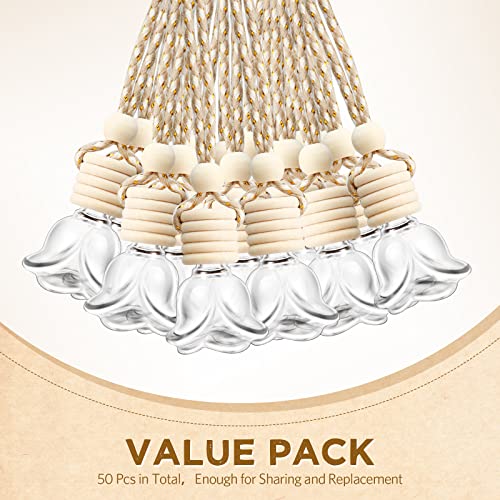 50 Pcs Hanging Car Air Freshener Car Diffuser Bottles Empty Glass Perfume Bottle Freshener Diffuser Bottle Pendant for Essential Oil Fragrance Aromatherapy Ornament (28.48 Fl Oz)