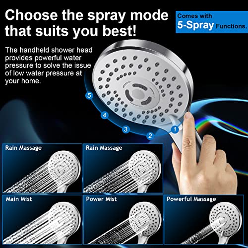 Modern 12" Large Square Rain Showerhead with 5 Modes Handheld Showerhead Combo