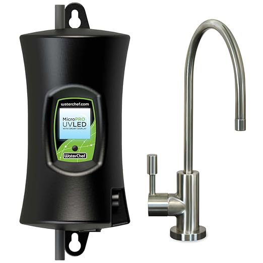 WaterChef MicroPRO UV LED Under-Sink Water Purifier System with Smart Features + (Brushed Nickel) Designer Faucet, Reduce up to 99.99% of Pathogens, Mercury-Free