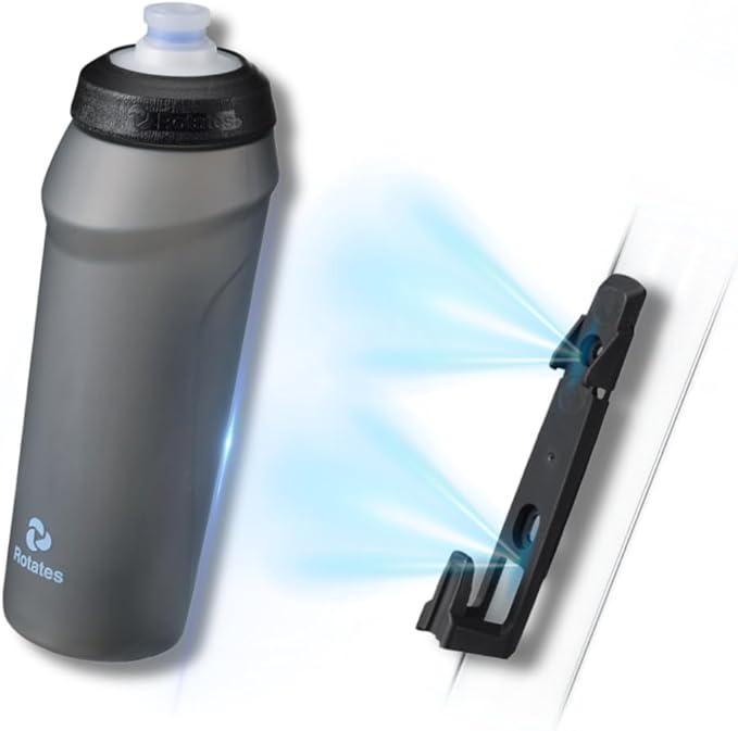 Rotates Cycling Magnetic Water Bottle with Bike Mount, 24oz 720ml, Leak-Proof, Washable Removable Push-Pull Cap, Cage-Free, Silicone Valve Strong Flow, Perfect for Outdoors, Cycling, MTB & Sports