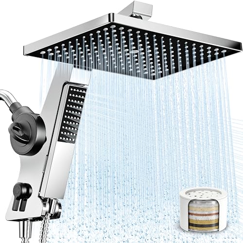 Filtered Rain Shower Head with Handheld Combo High Pressure 12'' Rainfall Shower Heads & Hidden Detachable Wand Dual Showerhead Water Softener for Hard Water Easy Filter Replacement