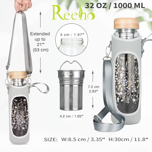 32oz Borosilicate Glass Water Bottle with Tea Infuser