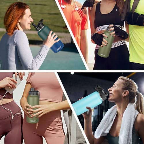 32oz Metal Sports Insulated Water Bottle with 2 Lids