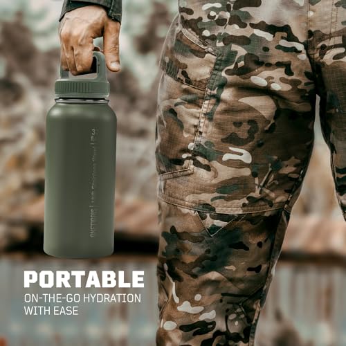 32oz Insulated Tactical Water Bottle with Straw & MOLLE Sleeve