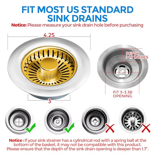3 in 1 Kitchen Sink Drain Strainer Stopper Removable Basket Pop