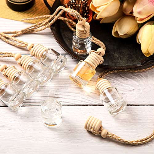 50 Pcs Hanging Car Freshener Car Diffuser Bottles with Wooden Caps Empty Glass Perfume Bottle Freshener Diffuser Bottle Pendant for Essential Oil Fragrance Aromatherapy Ornament (50 Count)