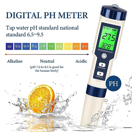 PH Meter & TDS Meter Digital Water Tester 5 in 1 Salinity Tester PH Temp EC and TDS Meter