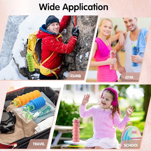 30 Pack Collapsible Water Bottles Bulk Foldable Water Bottles 17oz Silicone Portable Leak Proof Reusable Sports with Clip for Travel Hiking Camping Outdoor (30 Count)