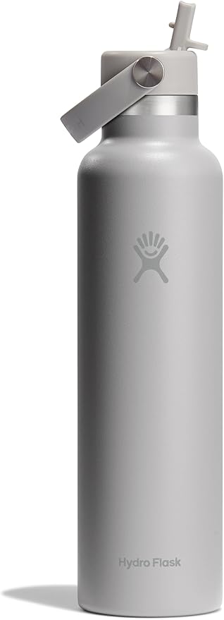 Hydro Flask Water Bottle - Insulated Stainless Steel - Straw Lid, Non Spill, Leakproof 24 Oz Birch Gray