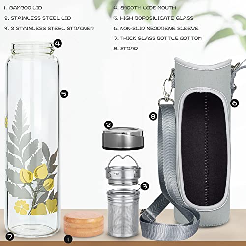 32oz Borosilicate Glass Water Bottle with Tea Infuser