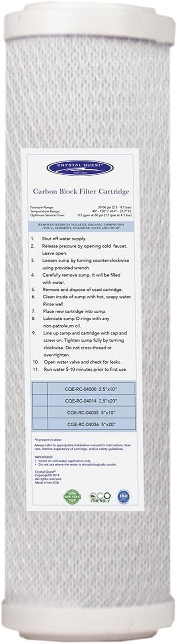 Crystal Quest 5-Micron Carbon Block Filter Cartridge - 2-7/8