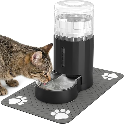 Cat Water Dispenser with Placemat & Stainless Steel Bowl