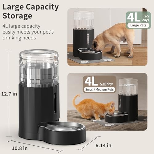 Cat Water Dispenser with Placemat & Stainless Steel Bowl