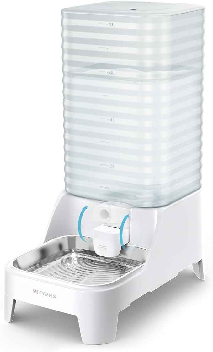 Automatic Dog Water Bowl Dispenser with Patented Faucet - 8L Large Gravity Cat Water Dispenser with Filter & Adjustable Base, Wide Mouth for Easy Clean, BPA-Free, Stainless Steel Pet Waterer for Pets