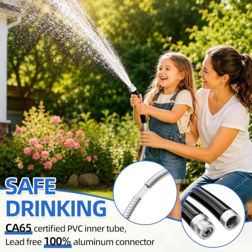 150ft 304 Stainless Steel Metal Garden Hose with Blue Nozzle