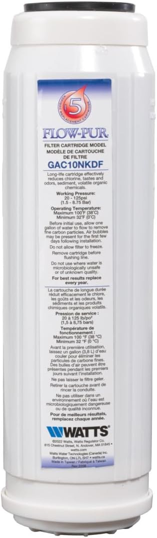 Flow-Pur 10 IN GAC/KDF RV Inline Filter for Use with System POE12DSA1KDF, Reduce Bad Taste and Odor, Optimize Water Purification, Improve Liquid Quality for Consumption