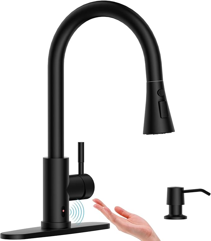 APPASO Touchless Kitchen Faucet, Matte Black Hands Free Kitchen Sink Faucet with Soap Dispenser and Pull Down Sprayer 3 Modes, Activated Motion Sensor Faucets for Kitchen Sink, S304 Stainless Steel