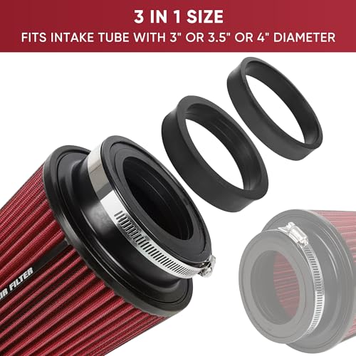 3 3.5 4 Inches Cold Air Intake Filter 76mm 89mm 101mm High Performance Washable Clamp