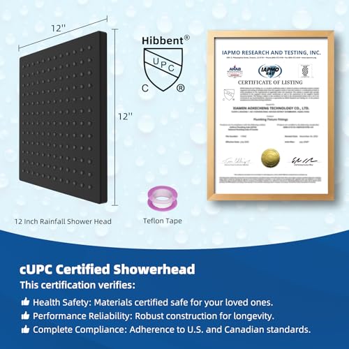 cUPC Certified High Pressure 12'' Rain Shower Head