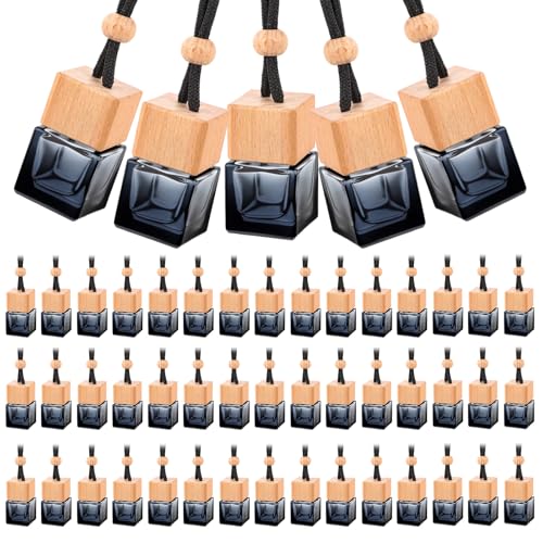50 Pcs Hanging Car Air Freshener Car Diffuser Empty Glass Perfume Bottle Freshener Diffuser Pendant for Essential Oil Fragrance Aromatherapy Ornament (50 Ounce)