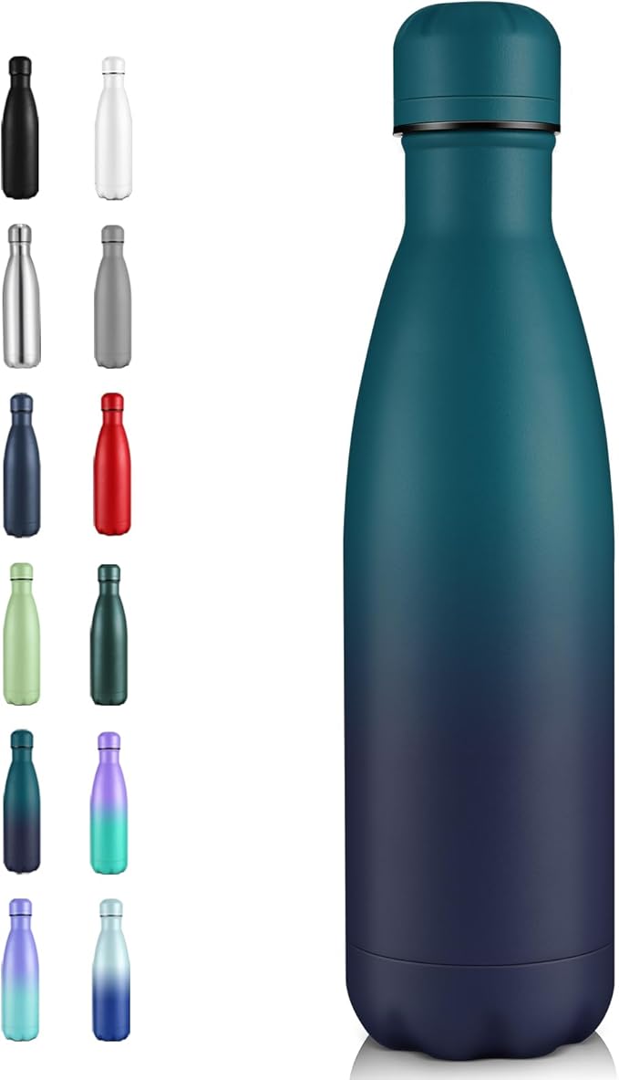 Volhoply 17oz Insulated Stainless Steel Water Bottle, Double Wall Vacuum Flask, Keeps Cold 24h & Hot 12h, Available in Packs of 1, 4, or 8（Dark Night,1 Pack）