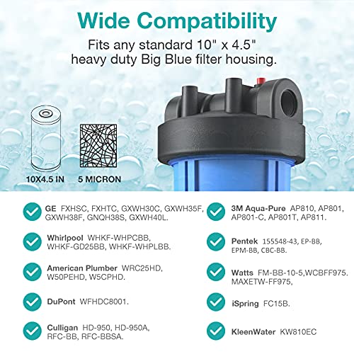 5 Micron 10" x 4.5" PGC Sediment Carbon Whole House Water Filter Cartridge (2 Count)