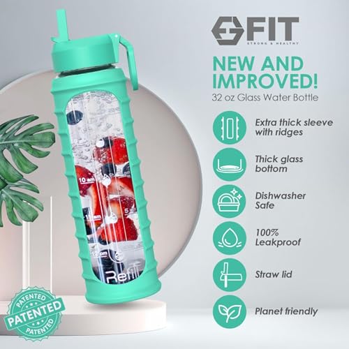 32 oz Glass Water Bottle with Time Marker