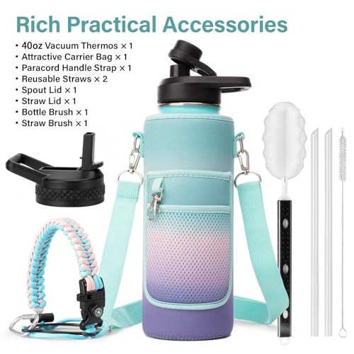 Insulated Water Bottle with Portable Carrier Bag for Outdoor 40 oz