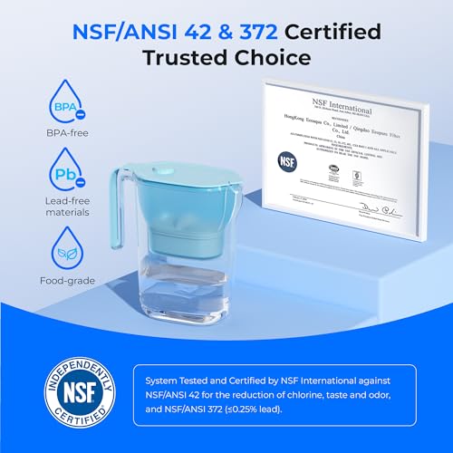 PT-05B-L Water Filter Pitcher, 7-Cup, NSF Certified, Blue