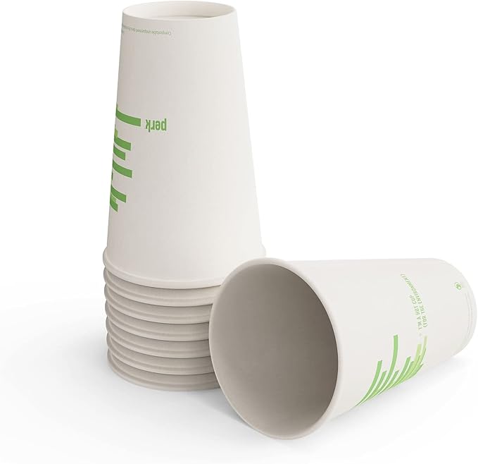 Perk Eco Compostable Paper Hot Cups, 16 Oz, 600 Count Disposable Cups for Hot Beverages, White/Green