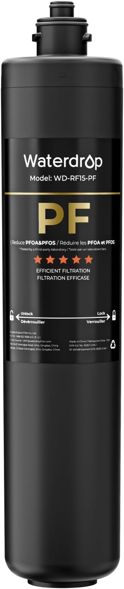 Waterdrop RF15-PF Replacement Filter Cartridge for 15UA-PF Under Sink Water Filter, Reduces 𝐏𝐅𝐀𝐒, 𝐏𝐅𝐎𝐀/𝐏𝐅𝐎𝐒, Chlorine, Bad Taste & Odor, 6 Months