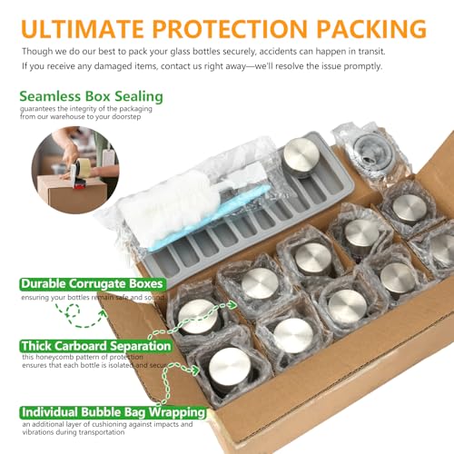 18oz Glass Juice Bottles with Stainless Steel Lid Leak Proof 12 Pack (12 Count)