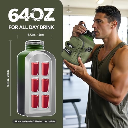 64 oz Tactical Water Bottle with MOLLE Bottle Pouch & 3 Lids