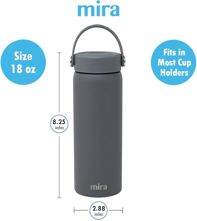 MIRA 18 oz Tea Infuser Thermo - Stainless Steel Travel Bottle with Removable Strainer for Loose Leaf Tea - Insulated Hot & Cold Brew Steeper - Smoke Gray